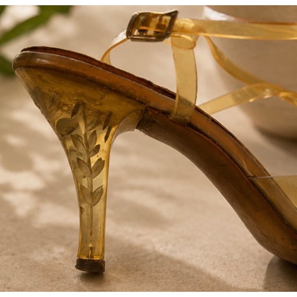 Gold Lucite Strappy Heels